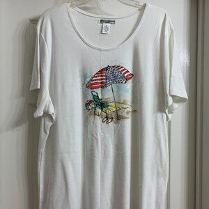 Rebecca Malone Women's White Blouse w/Beach Design Size 3X NWT